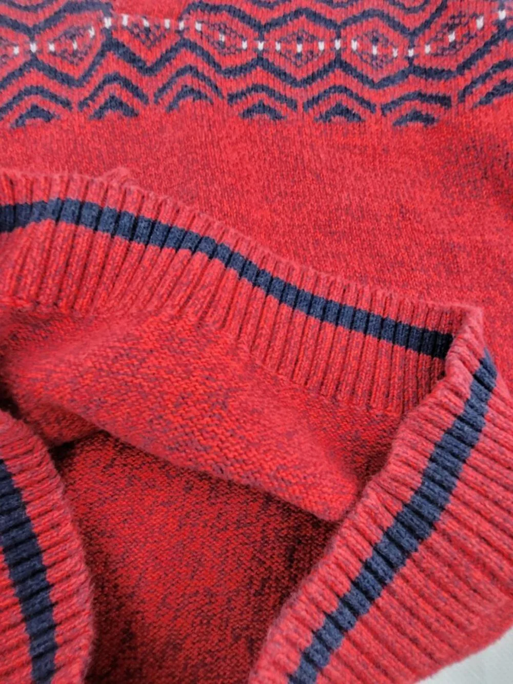 Vintage OshKosh Sweater Boys 8 Red 100% Cotton Knit Fair Isle Button Mock Neck